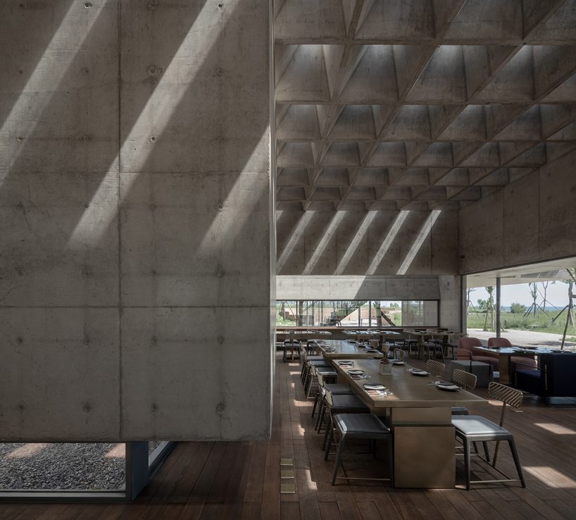concrete waffle beams bring natural light into vector architects' restaurant in china designboom