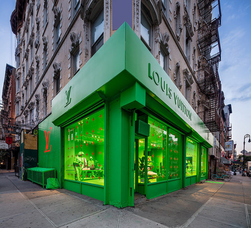 virgil abloh and louis vuitton colorize every inch of NYC pop-up in neon  green