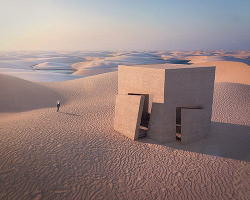 christophe benichou proposes sesame, a solitary monolith in the desert