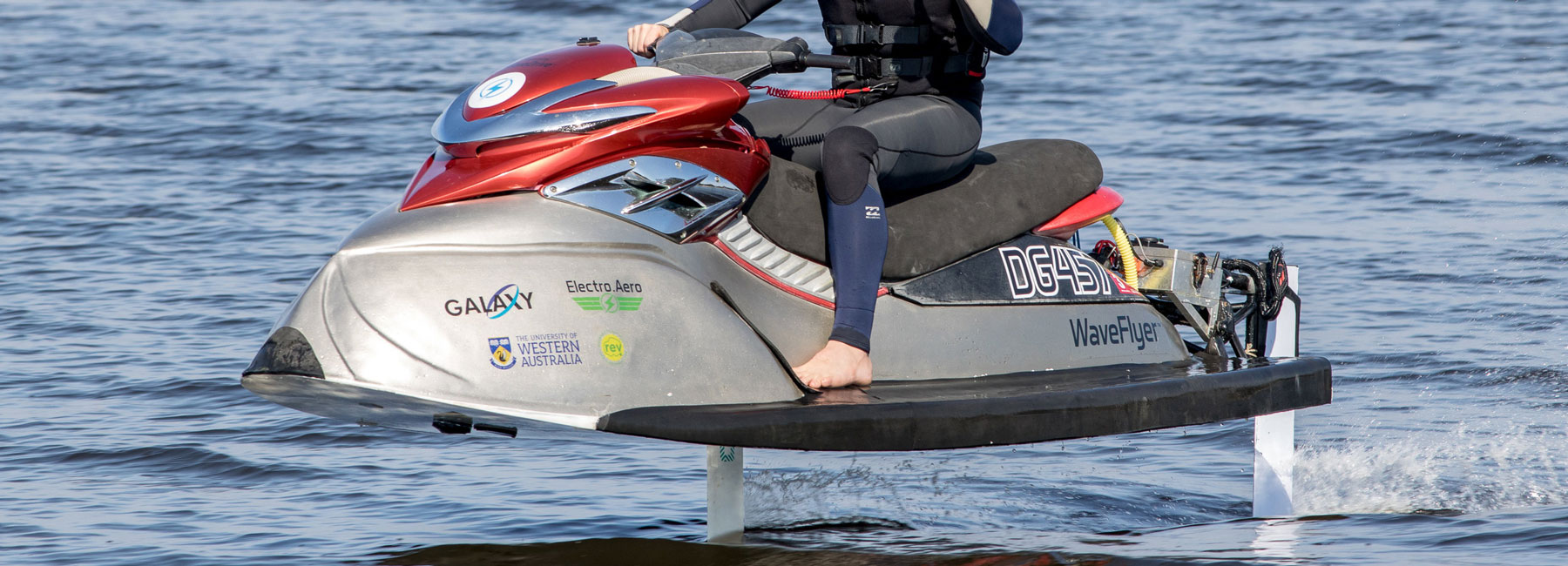 the waveflyer electric hydrofoil jetski flies above the water