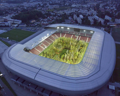 klaus littmann transforms austrian football stadium into native central european forest
