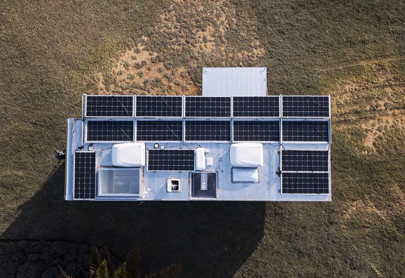 the living vehicle 2020 is a net-zero luxury apartment in an aluminum shell