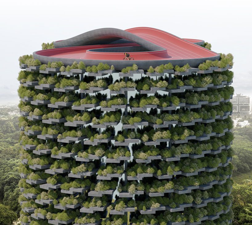 NUDES designs the forest school in india with a rooftop cycle track and 'live' skin designboom