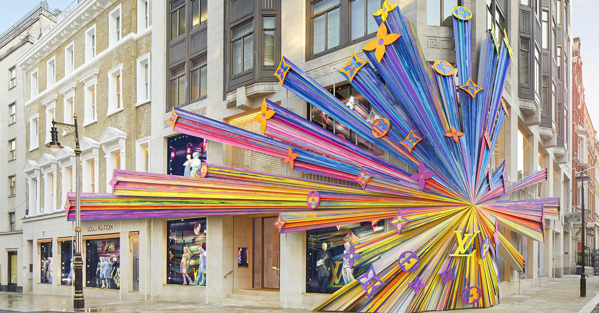 virgil abloh unveils 12-story technicolor sculpture in NYC for louis vuitton