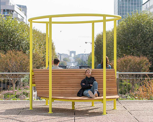 robert stadler installs inside-out street furniture for forme publique biennial in paris