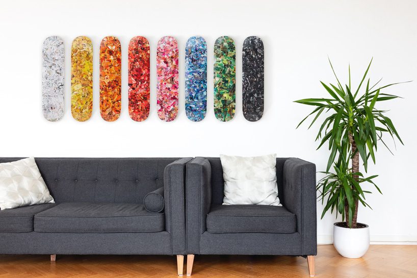 vik muniz collaborates with the skateroom on eight-color-spectrum skateboard series