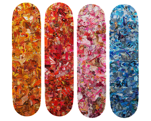 the skateroom collaborates with vik muniz on eight-color-spectrum skateboard series