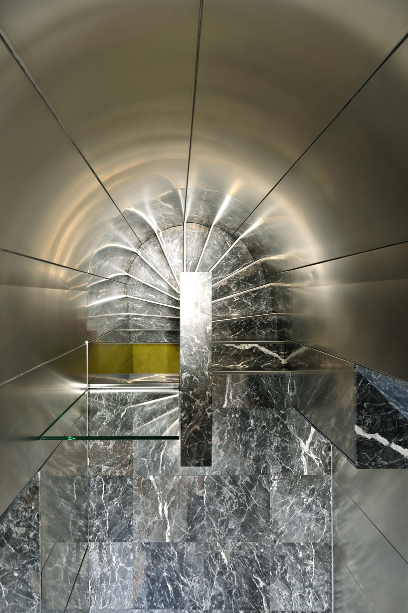 didier faustino mixes marble + steel within the enfants riches déprimés boutique in paris