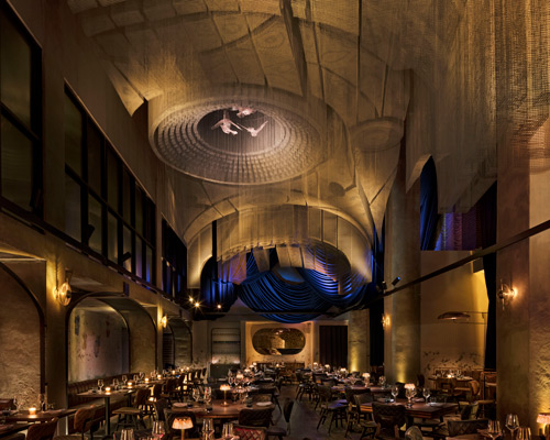 edoardo tresoldi sets ceiling-spanning sculpture within rockwell-designed moxy east village