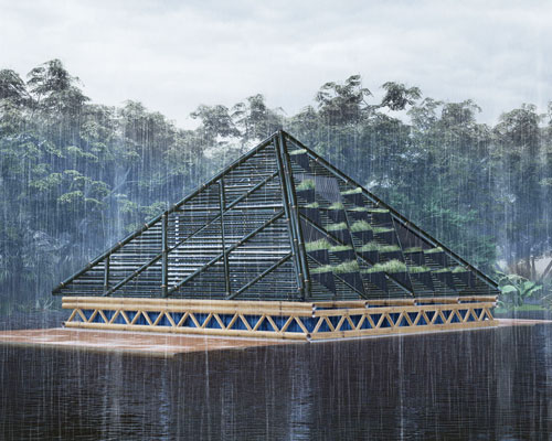 bamboo shelter retracts like a turtle to combat extreme weather in the philippines