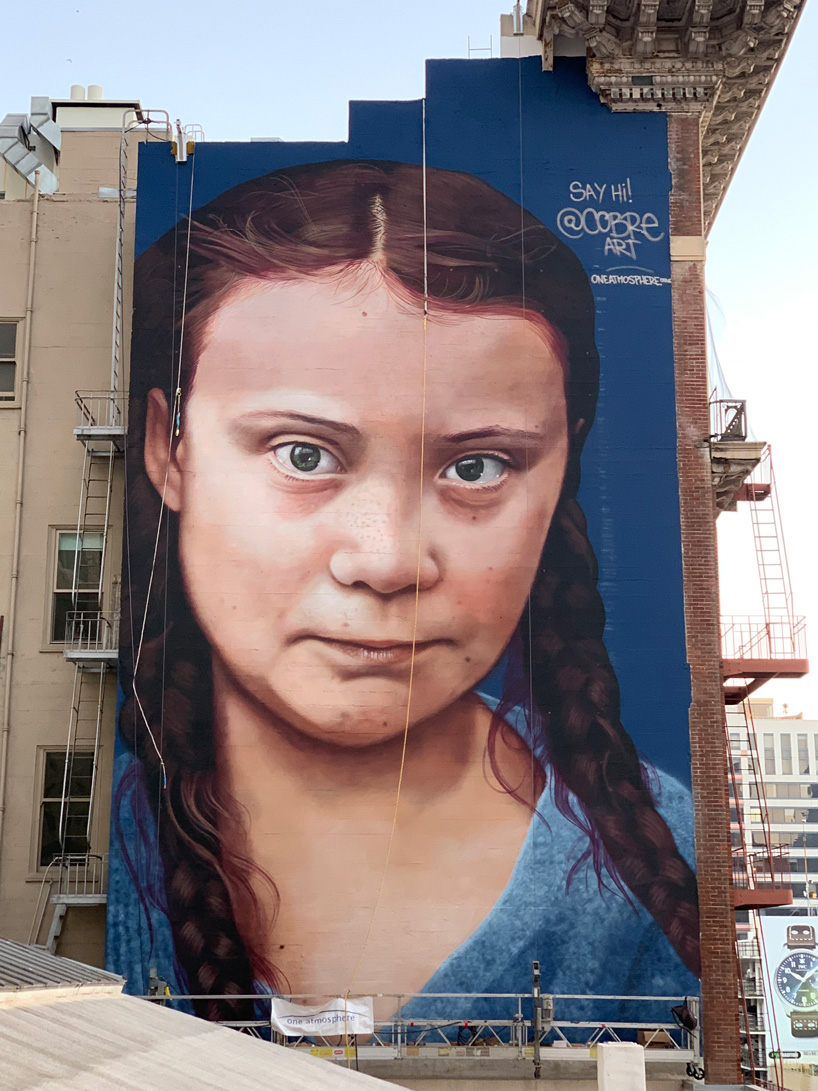 a giant mural of greta thunberg has been unveiled in san francisco