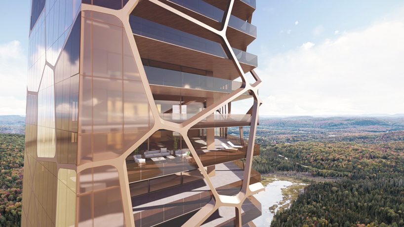 MU architecture combats urban sprawl with PEKULIARI residential tower in quebec designboom