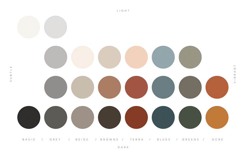 note design studio selects a 23-color palette for vibia based on architectural elements