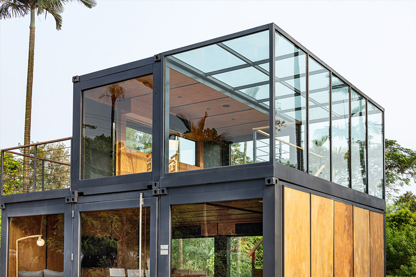 a work of substance stacks shipping containers for marketing suite in hong kong