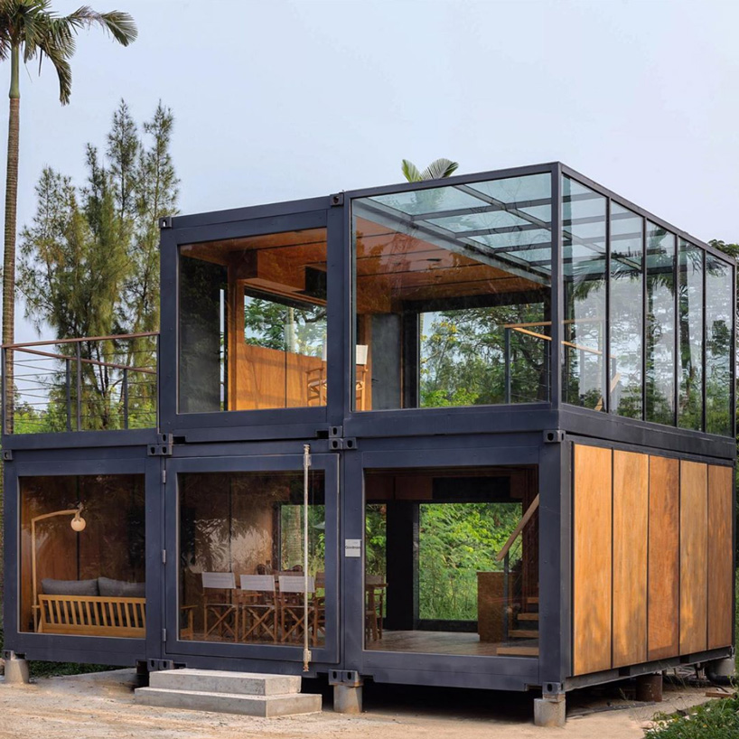 a work of substance stacks shipping containers for marketing suite in hong kong