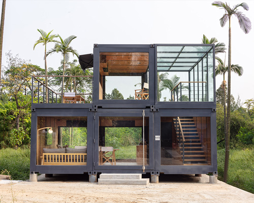 a work of substance stacks shipping containers for marketing suite in hong kong