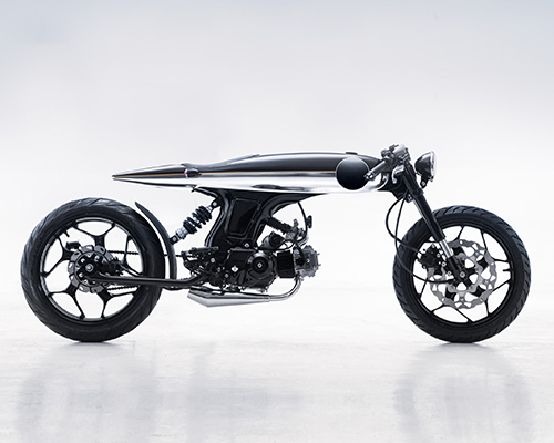 bandit9 tailors EVE LUX motorcycle's futuristic form in two-tone pinstripe