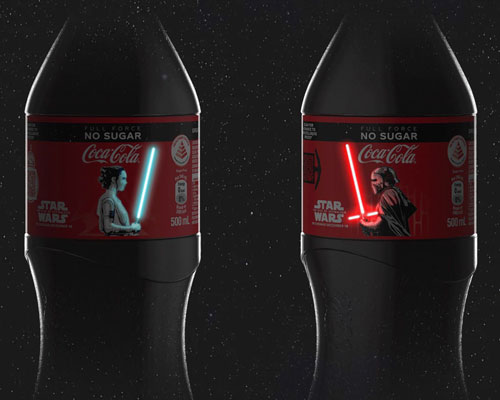 coca-cola star wars bottles use OLEDs to illuminate lightsabers