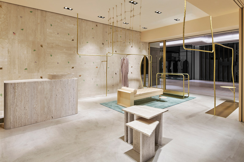forte_forte opens brass, travertine + gold leaf boutique in tokyo