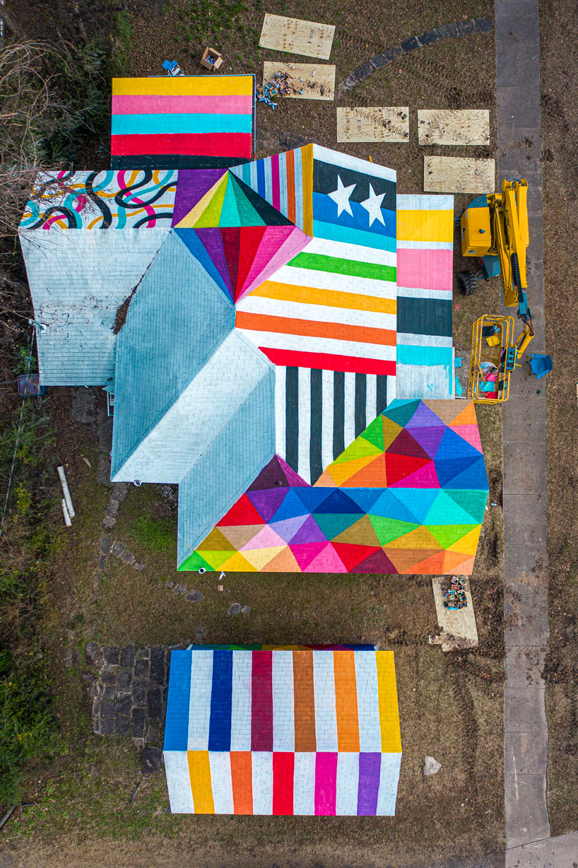 okuda san miguel transforms neglected home into 'rainbow embassy' art center