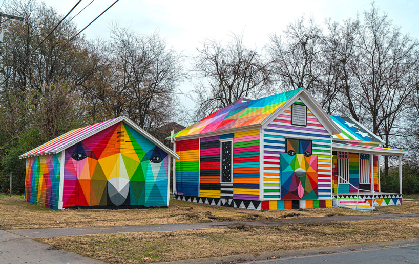 okuda san miguel transforms neglected home into 'rainbow embassy' art center