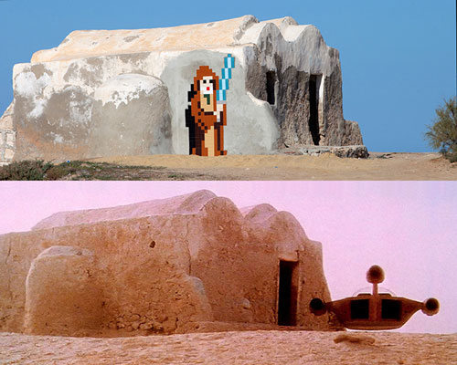 space invader marks his territory at obi-wan kenobi's home in djerba
