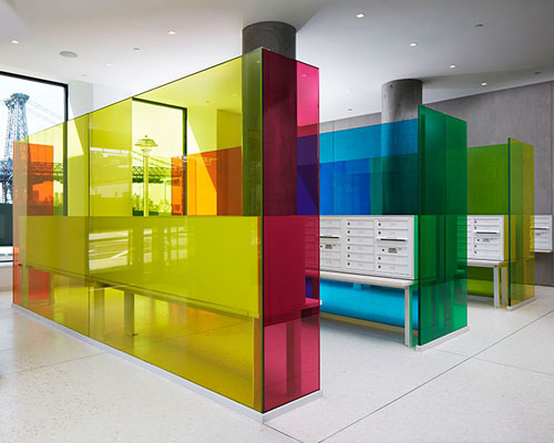 robert swain designs a colorful glass installation for the domino sugar factory lobby