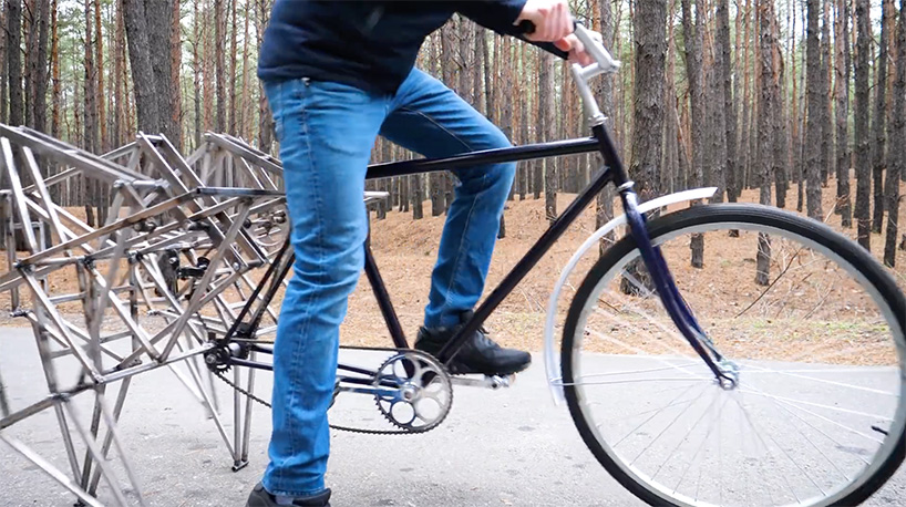 this walking bicycle draws from theo jansen’s large-scale kinetic strandbeest sculptures