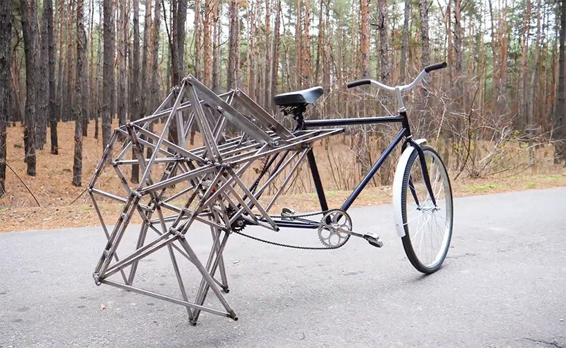 this walking bicycle draws from theo jansen’s large-scale kinetic strandbeest sculptures