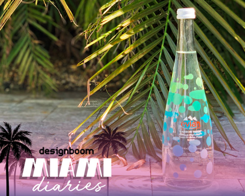virgil abloh-designed glass evian bottle hydrates design miami/