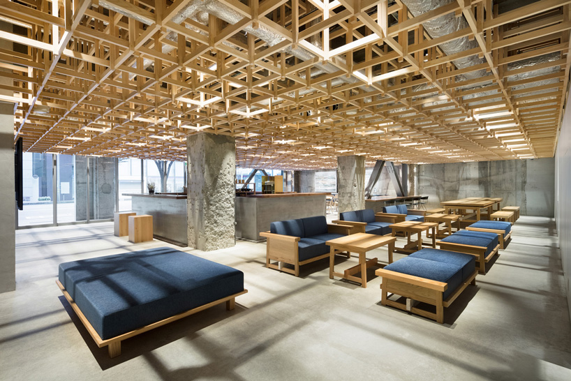 yusuke seki tops kumu hotel in kanazawa, japan, with timber grid ceiling