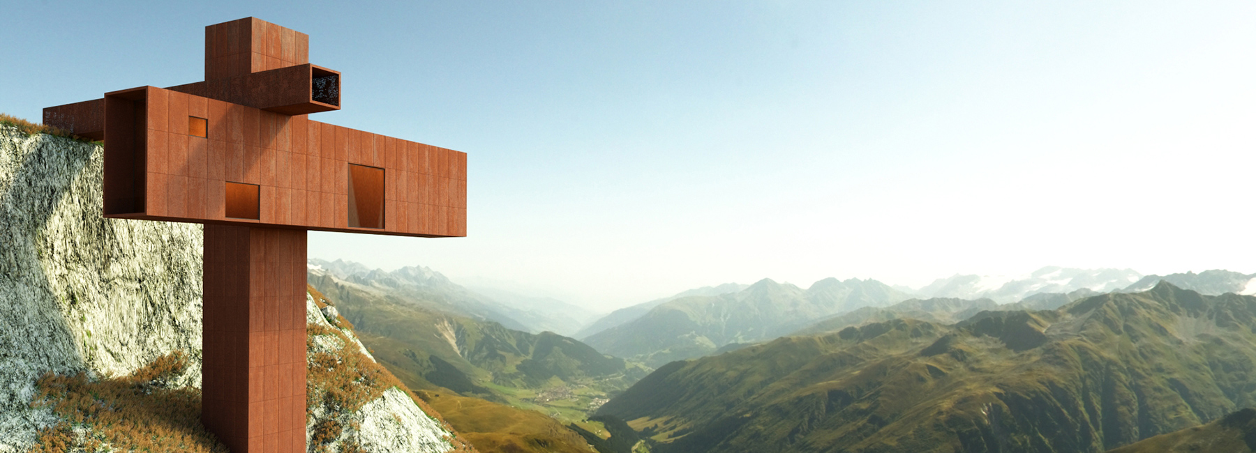 axis mundi envisions its XYZ house as a cruciform cantilevered over the swiss alps