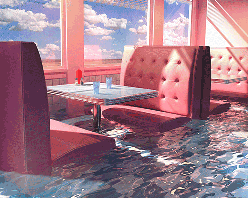 hayden williams envisions a bleak, dystopian 'world underwater' in shimmering, sunlit pink