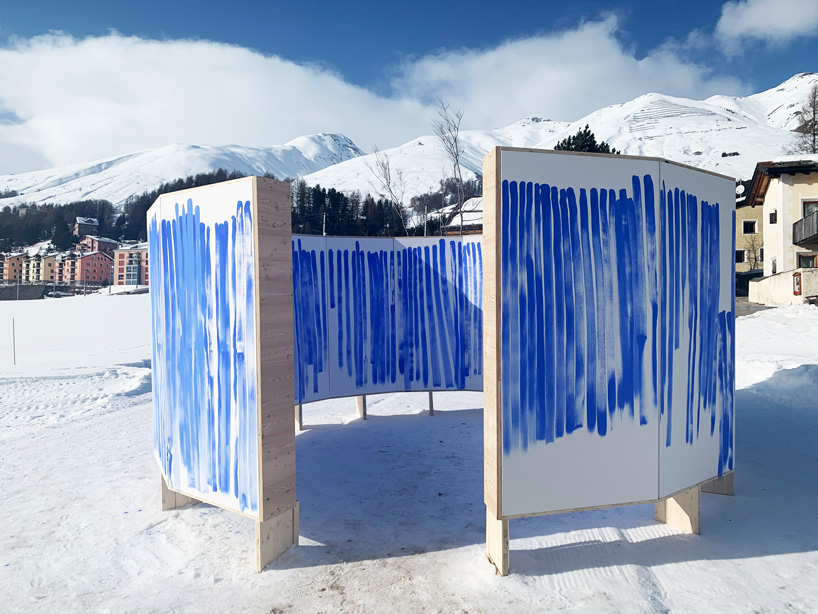 breathe with me by jeppe hein: every exhale takes the form of painted blue lines