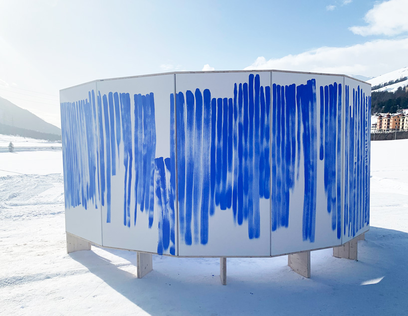 breathe with me by jeppe hein: every exhale takes the form of painted blue lines