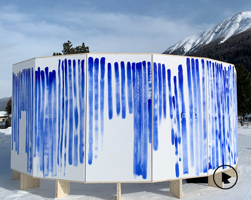 breathe with me by jeppe hein: every exhale takes the form of painted blue lines