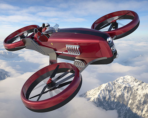 lazzarini conceives flying vehicle informed by a 1950s formula one ferrari