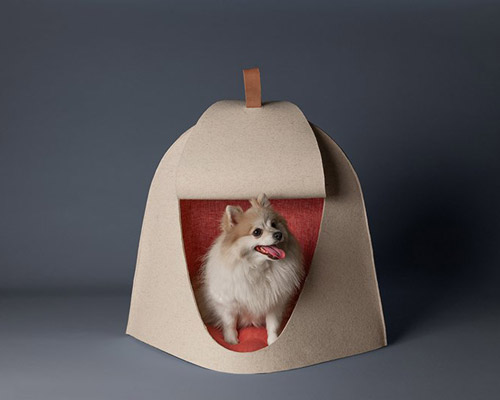 perezochando designs a collection of candy-colored bowls and cozy houses for pets