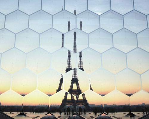 vincent leroy generates a new illusion of the eiffel tower seen through a giant kaleidoscope