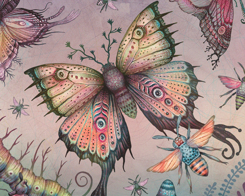 lenticular illustrations of magical moths illuminate piccalilli restaurant in LA