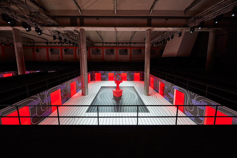 AMO designs graphic piazzas for prada's 2020 fall/winter womenswear show AMO designs graphic piazzas for prada's 2020 fall/winter womenswear show