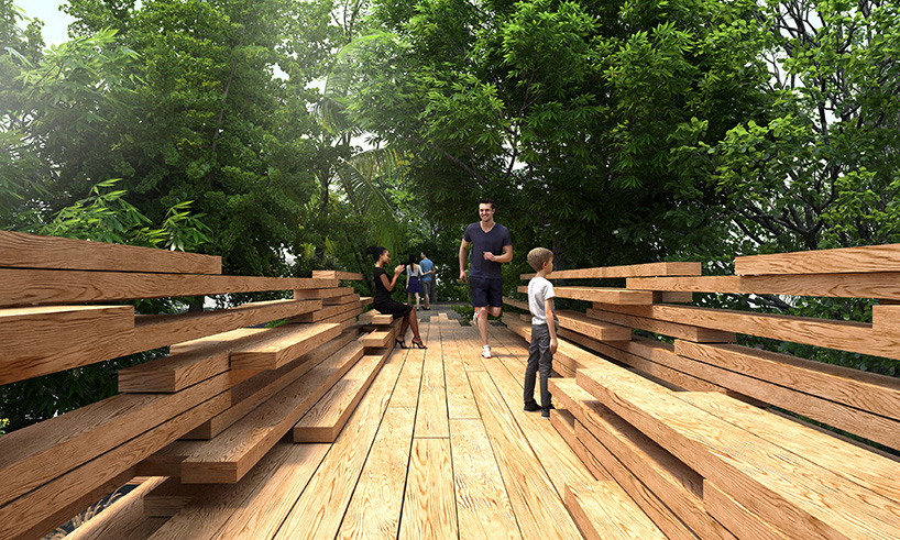 paul cocksedge's exploded view bridge in cape town to use evasive eucalyptus tree wood