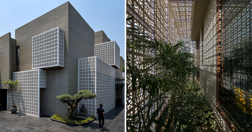 sanjay puri architects uses 18 screens to shield house in northern india