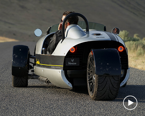 the vanderhall venice GT is a half car, half motorcycle nostalgic roadster