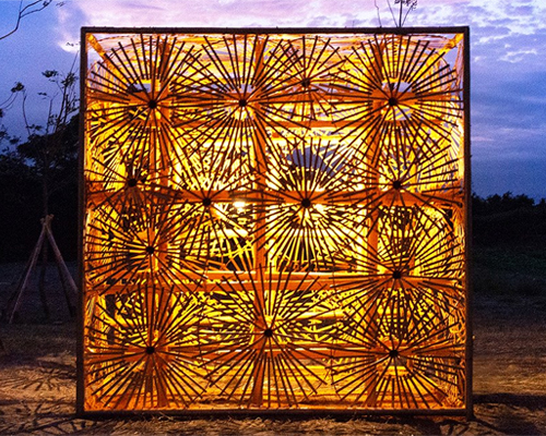 ching ke lin weaves bamboo strips to represent the tradition of fireworks in taiwan