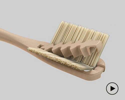 the everloop toothbrush is made with replaceable bamboo bristles and recycled plastic