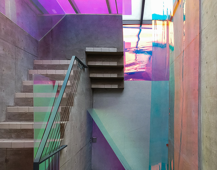 in the three-story atrium, an installation made of optical film ...