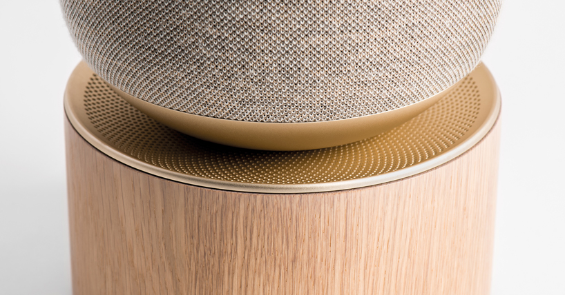 LAYER designs a sculptural speaker for bang & olufsen with oak base and textile cover designboom