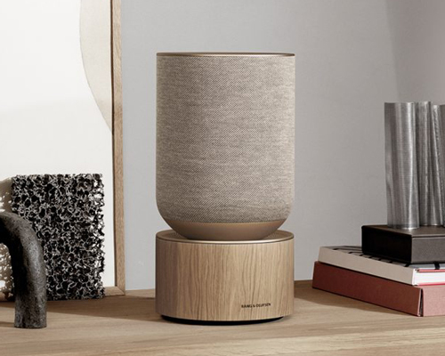 LAYER designs a sculptural speaker for bang & olufsen with oak base and textile cover