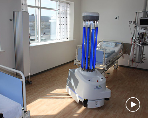 autonomous robots used to disinfect hospital rooms with concentrated UV light